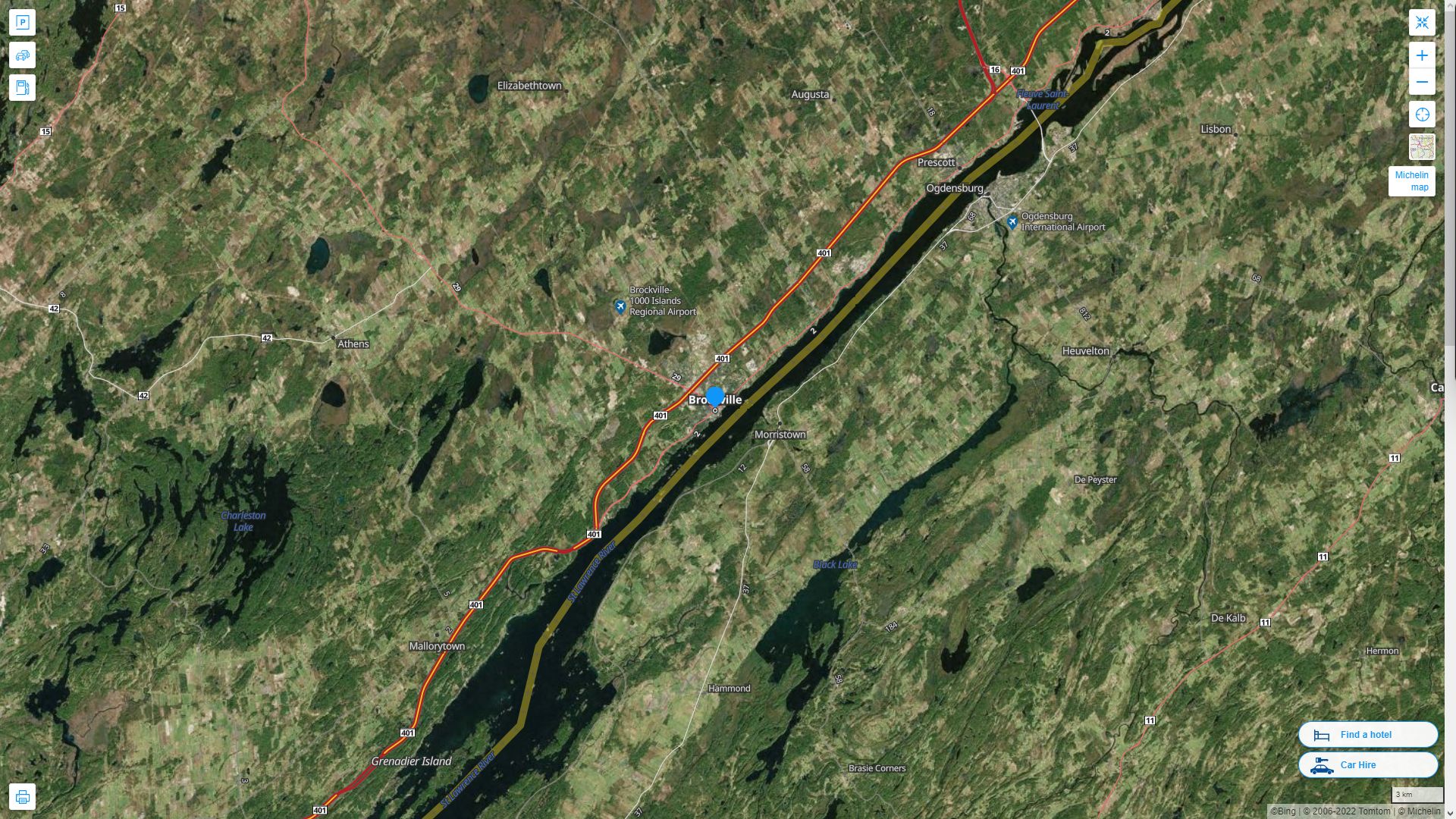 Brockville Highway and Road Map with Satellite View